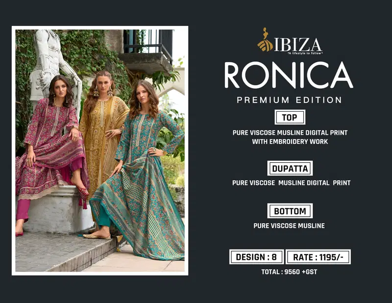  Ronica Viscose by Ibiza  Maslin Digital Printed Salwar Kameez Collection